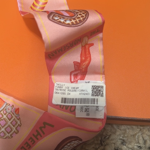 Hermes Pink Twilly Patterned Silk Scarf Funny IceCream - Picture 7 of 9